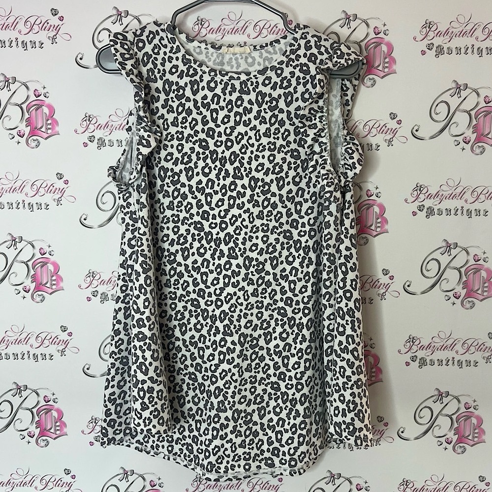Beeson river tank top ruffle frill sleeves cheetah Leopard Print Ruffle shirt